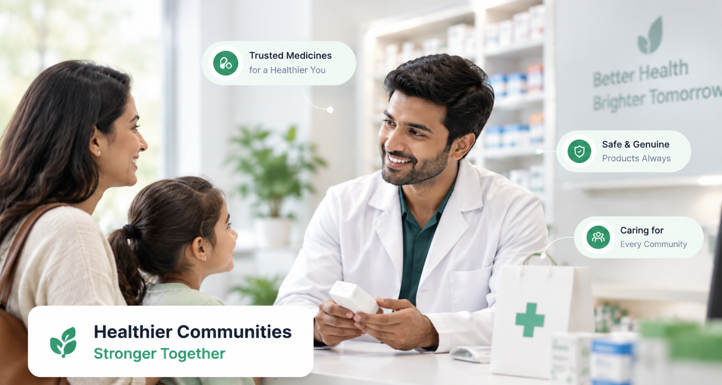 Pharmacist consulting a family at a partner pharmacy